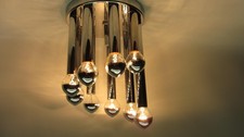Plafoniera Scolari Gaetano ottone cromato 9xE14 anni 70