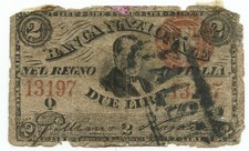 2 LIRE FALSO D'EPOCA BANCA NAZIONALE NEL REGNO D'ITALIA CAVOUR 22/01/1868 MB-