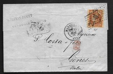FRANCIA , 40 c.  EMISSIONE DI BORDEAUX SU LETTERA DA MARSIGLIA A GENOVA , 1871 .