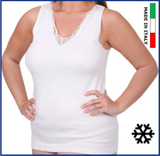 intimo donna taglie forti canottiera canotta in lana e cotone pizzo spalla larga