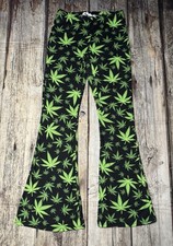Pantalone svasato danza orso donna grande nero pianta foglia di marijuana accogliente