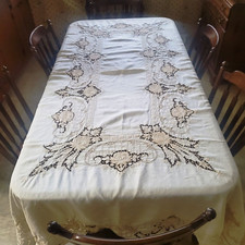 Splendida tovaglia antica tenuta ricamata a mano e tagliata aperta - Madeira?