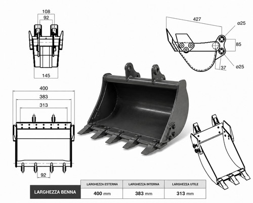 Benna per miniescavatore - 40,