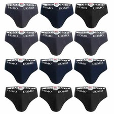 Slip Uomo Mutande 12 pezzi Cotone Elasticizzato Intimo Nero Grigio Blu 