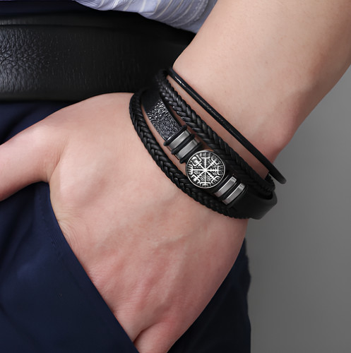 Bracelet viking vegvisir - vegvisir, noir