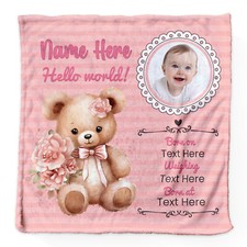 Rosa Orso Neonato Ricordi - Personalizzato Extra Morbido Lusso Baby Coperta -