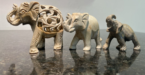 Soapstone elephant trio hand - soapstone,