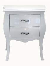 Comodino bombato barocco bianco in legno massello