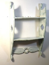 Mensola porta oggetti stile shabby chic due piani in legno massello di castagno