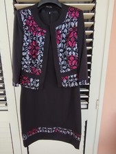 COMPLETO VESTITO ABITO DONNA ELEGANTE CERIMONIA TG 48 NERO MADE IN ITALY