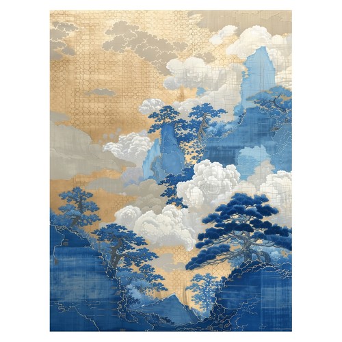 Poster orientale paesaggio blu - orientale,