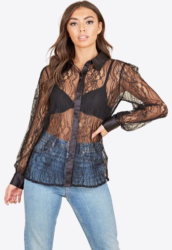 Camicia donna nera pizzo