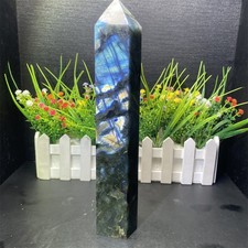Torre Obelisco Labradorite Flash Blu Naturale 2,8LB 10,2" Cristallo di Quarzo Reiki