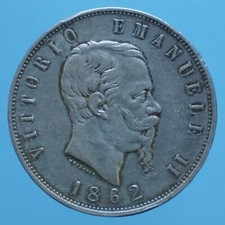 VITTORIO EMANUELE II 5 LIRE 1862 NAPOLI ARGENTO SILVER COIN belBB NUMISMATICA