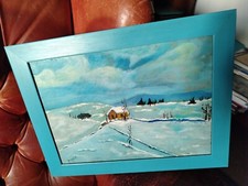 Edmondo Maneglia:fantastico paesaggio innevato con casetta solitaria.in cornice!