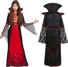 Costume Vampira Bambina,Vestito Vampira Bambina Con Collana,Gotico Victorian Cos