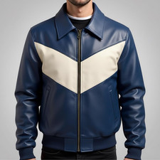 Giacca uomo in ecopelle blu e