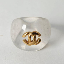 Anello Chanel Plastica Marca Coco Oro Trasparente Logo CC JP12-13 US6-6,25 EU52-53
