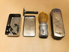 ACCESSORI SET DA BARBA TRIS RASOIO BOLLITORE PENNELLO SPAZZOLA VINTAGE CROMO