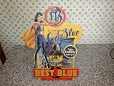 CARTELLONE ESPOSITORE IN RILIEVO LADY BLUE BEST BLUE DE VILLE ITALY ANNI 50/60
