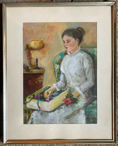 Dipinto olio lady tavolo - olio, am
