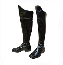 Stivali da donna Chanel originali in vernice nera con tacco basso taglia 36,5