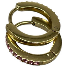 ORECCHINI CERCHIETTI DORATI PUNTILUCE ROSA BRILLANTI FIRMATI SAGAPO UOMO E DONNA