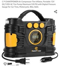 CHANTPOWER Compressore Aria Gonfiatore Pneumatici, Pompa Pneumatici Portatile 12V DC/120V AC