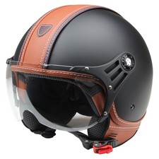 Casco Moto Casco Jet Casco Scooter CMX "Hazel" Nero Opaco con Pelle Marrone S - XL