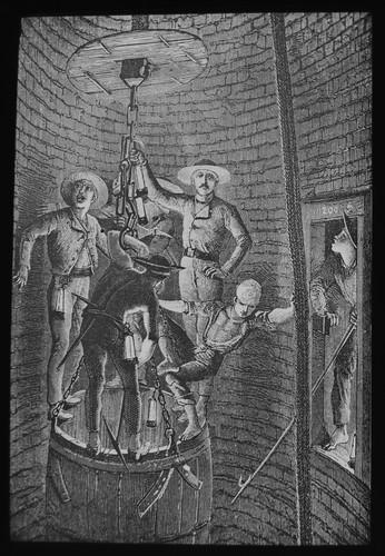 Mining miners being lowered - mining,
