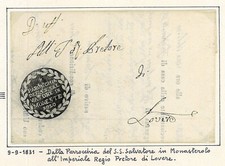 Franchigia. Parrocchia del S.S. Salvatore in Monasterolo, 9.9.1831