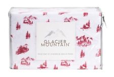 SET LENZUOLA GEMELLO Glacier Mountain scena invernale rosso su bianco COTONE flanella nuovo