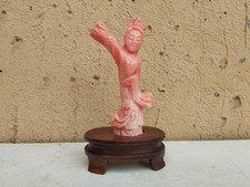 ANTICA STATUINA CINESE GEISHA IN CORALLO ROSA BOKÉ PELLE D'ANGELO OTTIMA QUALITÀ