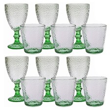 Set 12 Bicchieri 6 acqua 6 vino calici con piede in Vetro trasparente verde da t