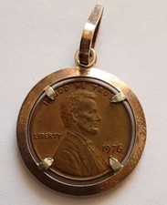 Pendente 1 Cent USA 1976 (Ciondolo Collana Pendaglio Moneta Stati Uniti America)