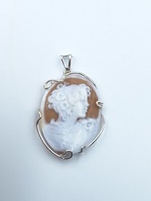 CIONDOLO IN ARGENTO 925% CON CAMMEO SARDONICO, DONNA PLACCATO ORO BIANCO 18KT