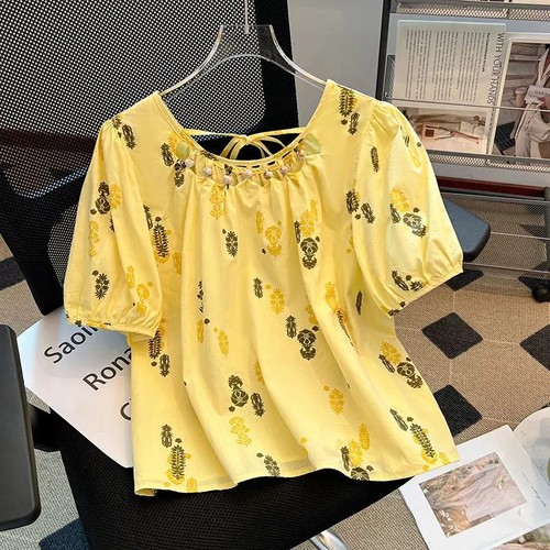Blusa estiva gialla - gialla, ricamata