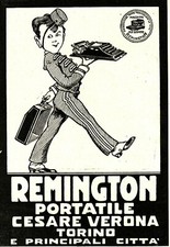 PUBBLICITA' 1927 MACCHINA DA SCRIVERE REMINGTON PORTATILE C.VERONA TO VALLETTO 
