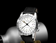 Glycine Airman Vintage "The Chief" GMT Bianco - Pelle Nera; Rif. GL0467