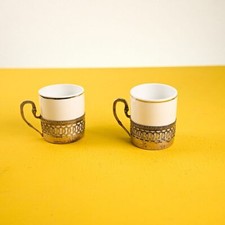 coppia di tazzine vintage richard ginori in ceramica e metallo