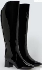 Stivali al ginocchio John Lewis 2025 taglia 6 neri in vernice con tacco prezzo consigliato £179