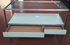 BANCO VETRINA 2 RIPIANI 140X70XH97cm ACCIAIO E VETRO TEMPERATO 2 CASSETTI