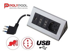 PRESA MULTIPLA MULTIPRESA TRIPLA + USB DA SCRIVANIA CON CAVO 2 MT.  " POLYPOOL"