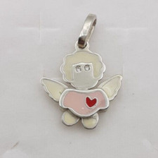 Ciondolo Angioletto piccolo argento 925 Angelo smalto diamanti gioiello donna