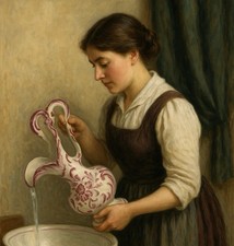 Antico Versatoio Da Toeletta Liberty Ceramica Decorata Primo ‘900 26 Cm