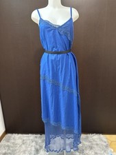 Vestito lungo blu XL estivo in cotone con pizzo al fondo