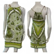 CLASS ROBERTO CAVALLI Vestito abito bianco fantasia floreale verde Tg IT 42
