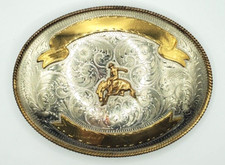 Fibbia cintura BULL RIDER INCISA cowboy western mariachi alpaca tono argento oro