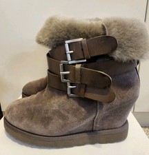 Stivaletti con tacco nascosto foderati in vero shearling scamosciato tortora Ash "Yes" tg.8/38 $298