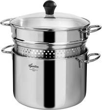 Pastaiola in Acciaio Inox 18/10 + Coperchio in Vetro E Cestello Scolapasta, 4.0 